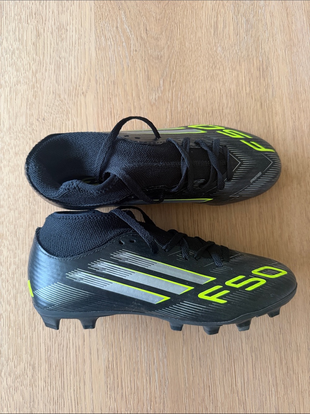 adidas Kids Black & Neon Green F50 Soccer Cleats